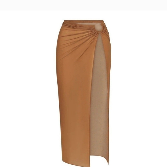 SKIMS Sarong Skirt Swim Cover Up Long Mesh Long Tonal Ring Almond Brown NWT 2X - Picture 2 of 6